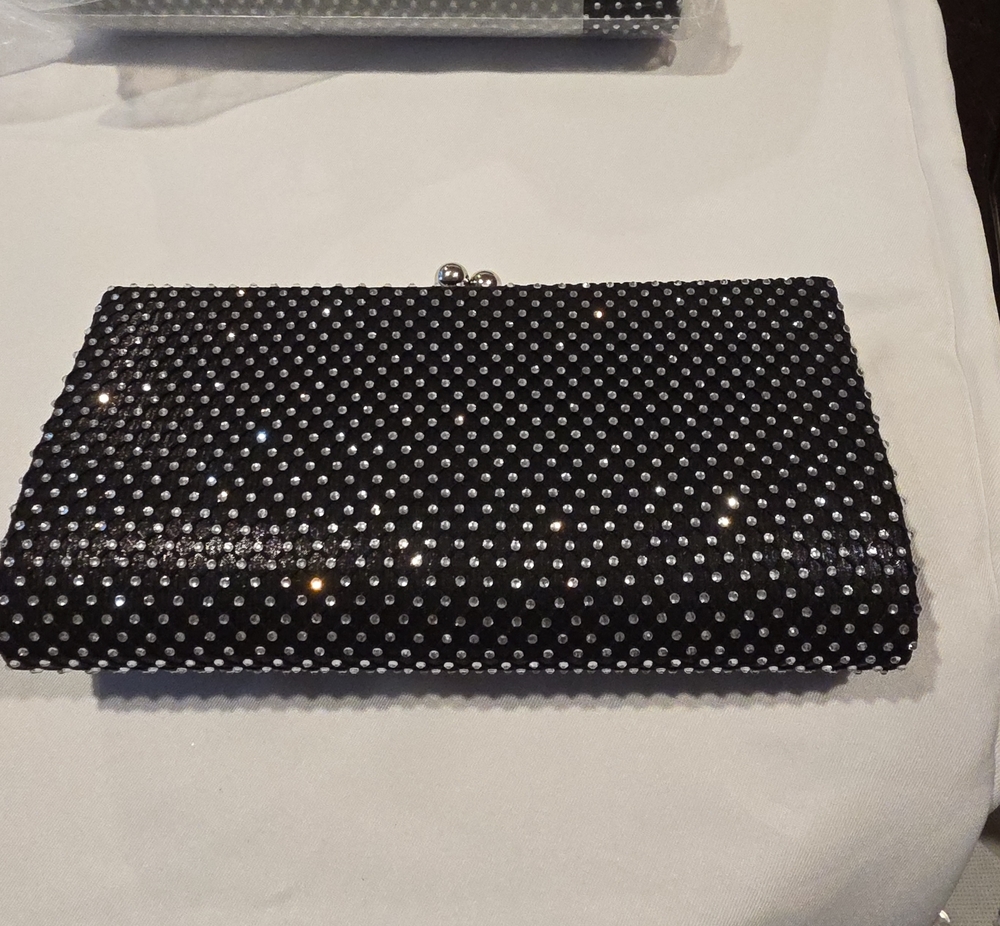 Jessica McClintock Black Crystal-Studded Evening Clutch